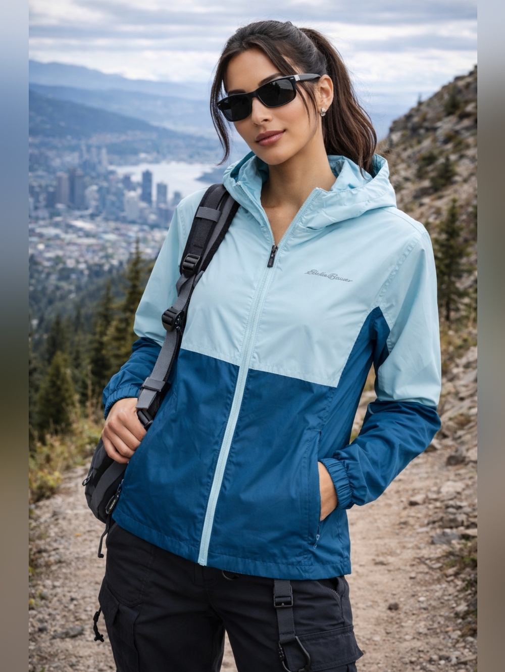 Eddie Bauer Windbreaker Blue Colorblock Lightweight Gorpcore Kids L/Women XS/S